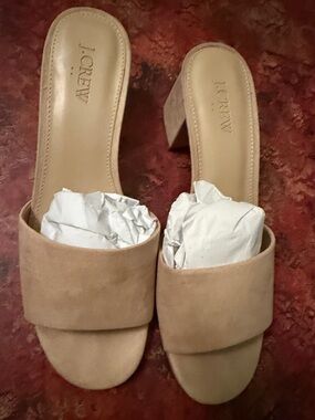 J. Crew Beige Suede Block Heel Mule Slides